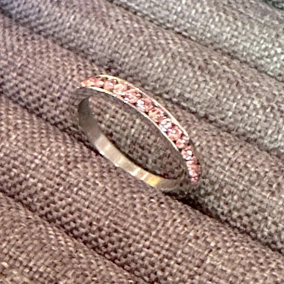 Pink Tourmaline Colored CZ Stainless Steel Eternity Band Ring October Birthstone - Picture 7 of 7